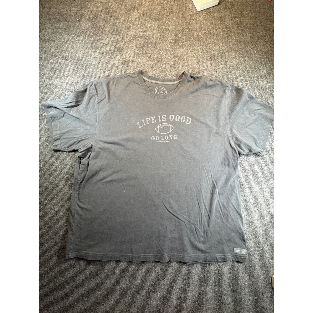 Life is Good Mens XXL Charcoal Gray Go Long Football Graphic T-Shirt Tee